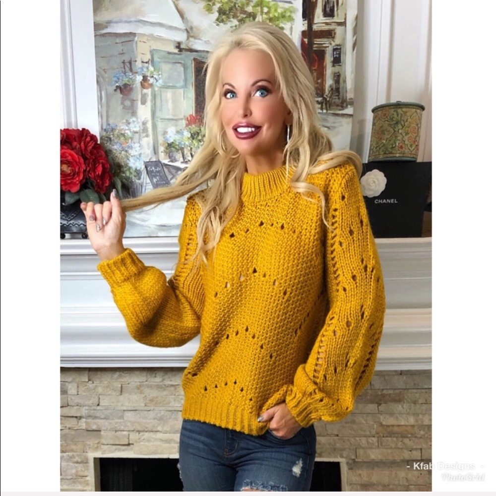 ❤️Cable Knit Mock Neck Bishop Sleeve Sweater! - Picture 3 of 8